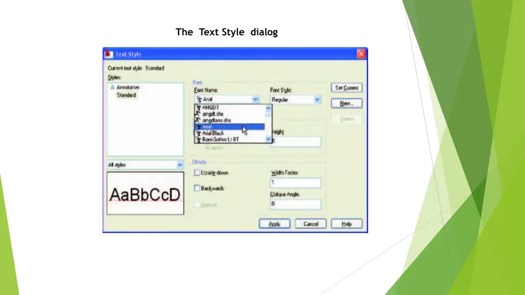 the text style dialog