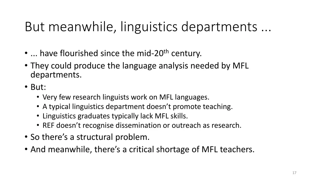 but meanwhile linguistics departments