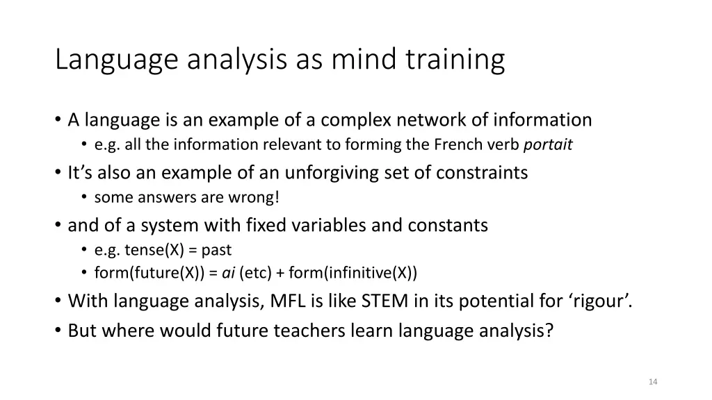 language analysis as mind training