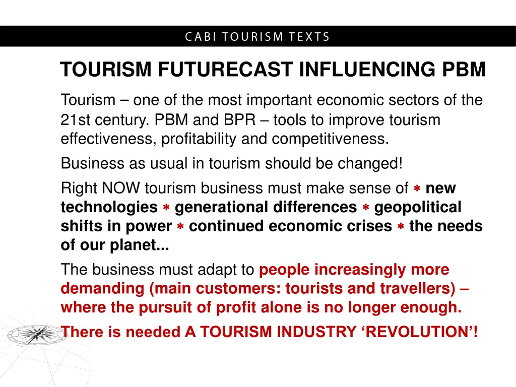 tourism futurecast influencing pbm