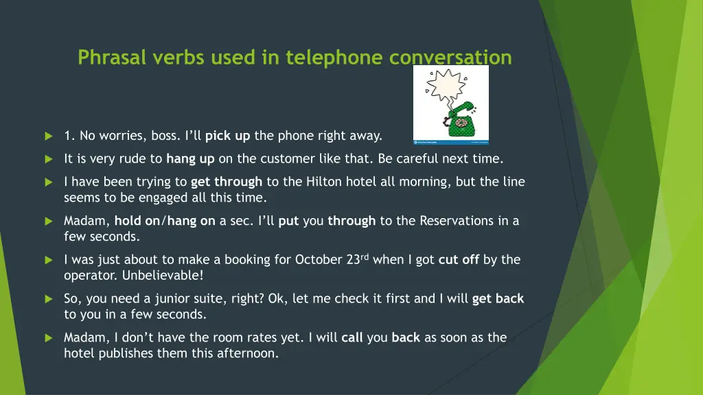 phrasal verbs used in telephone conversation