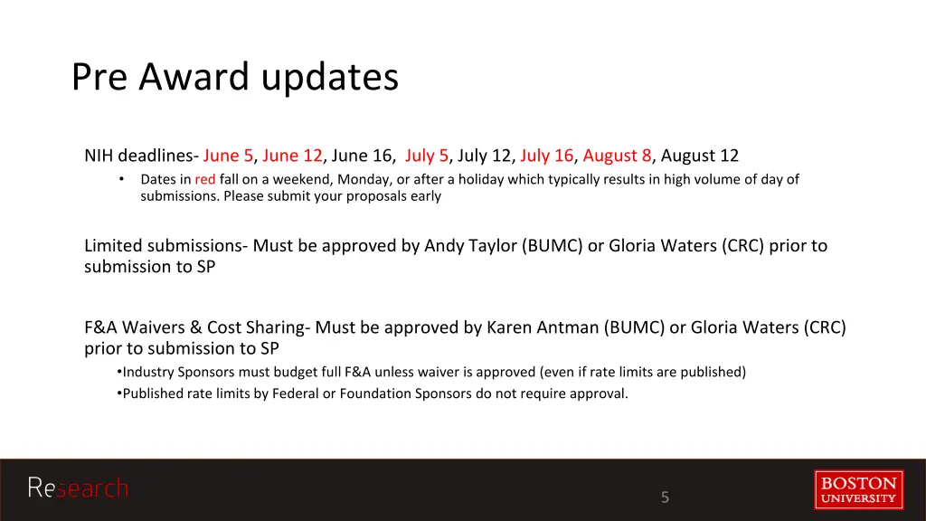 pre award updates