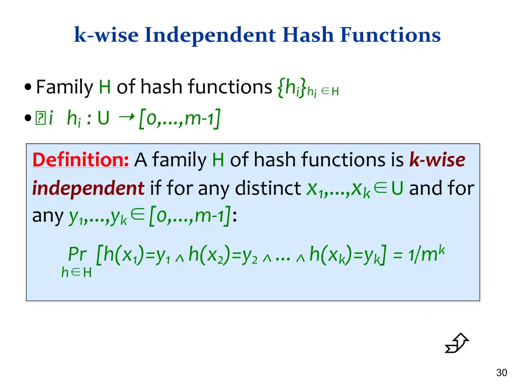 k wise independent hash functions