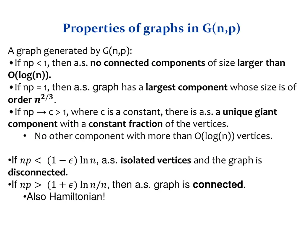 properties of graphs in g n p