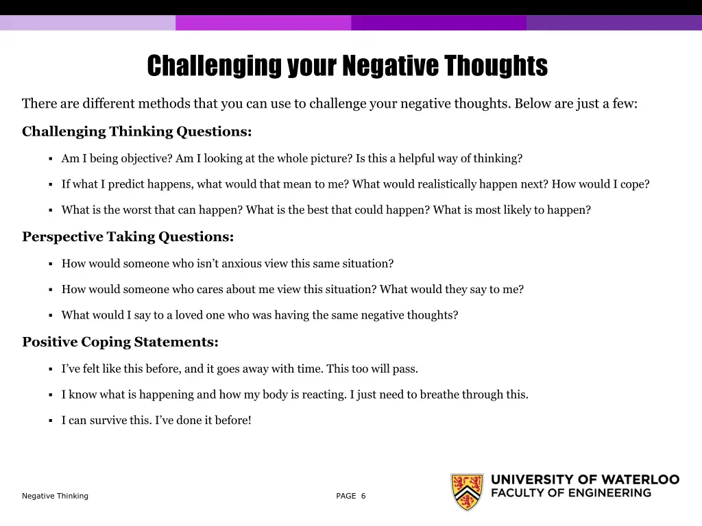 challenging your negative thoughts
