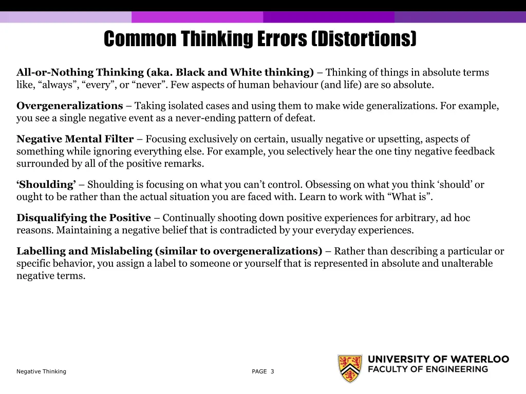 common thinking errors distortions
