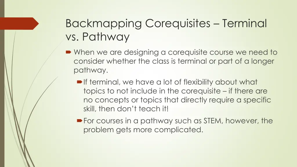 backmapping corequisites terminal vs pathway