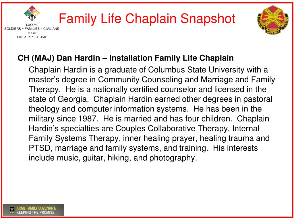 family life chaplain snapshot
