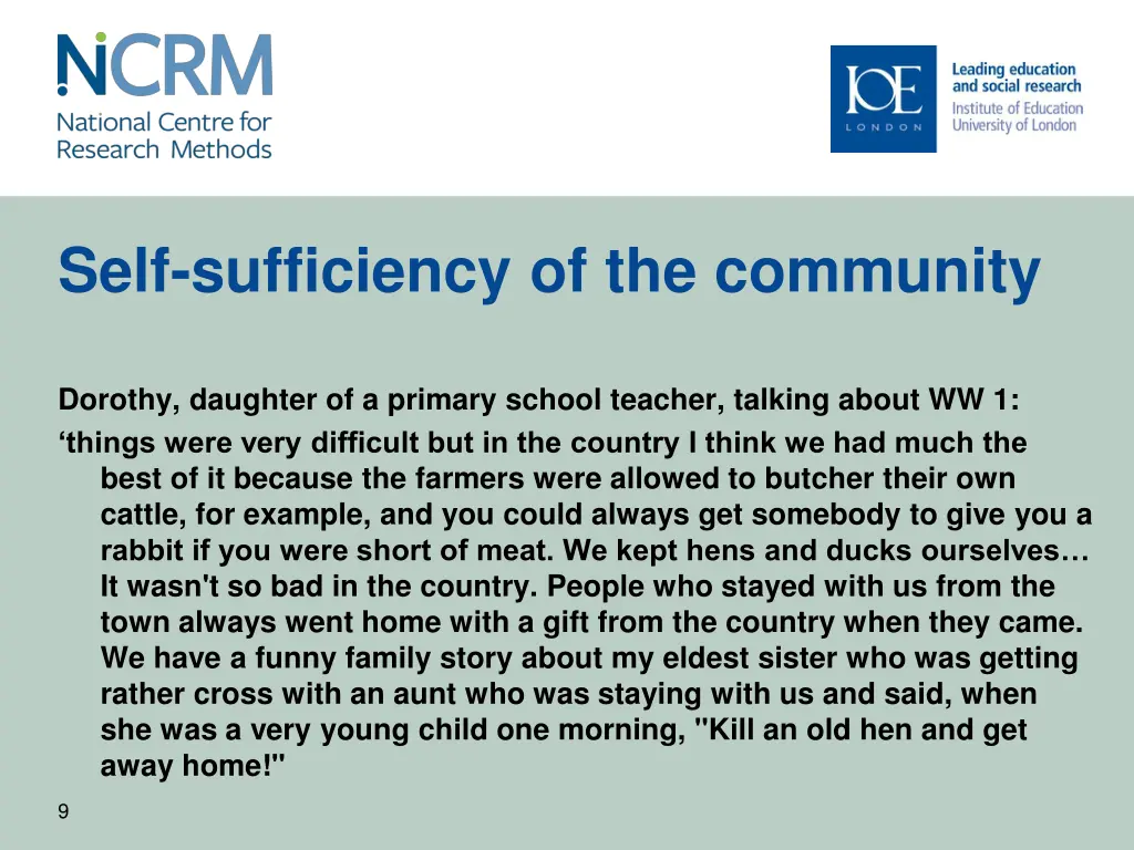 self sufficiency of the community