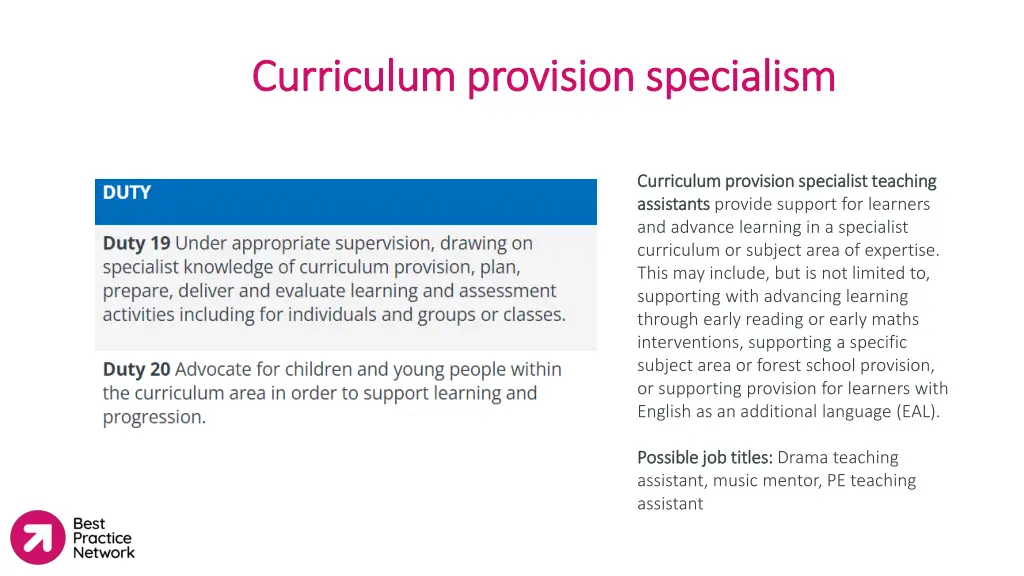 curriculum provision specialism curriculum
