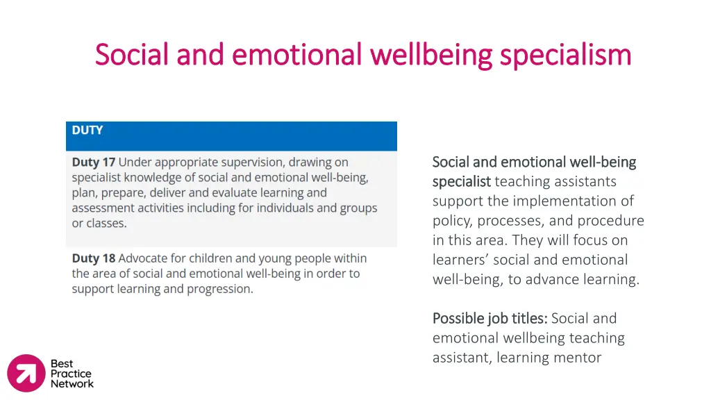 social and emotional wellbeing specialism social