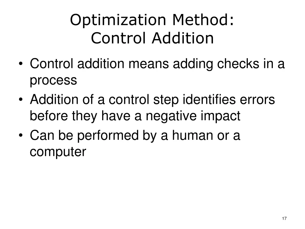 optimization method control addition