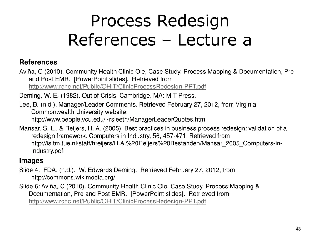 process redesign references lecture a