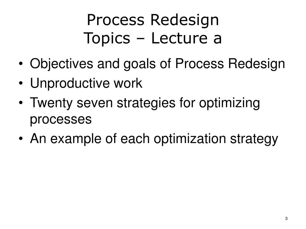 process redesign topics lecture a