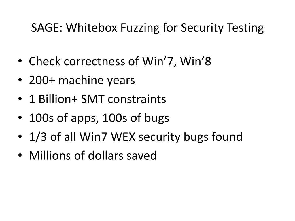 sage whitebox fuzzing for security testing