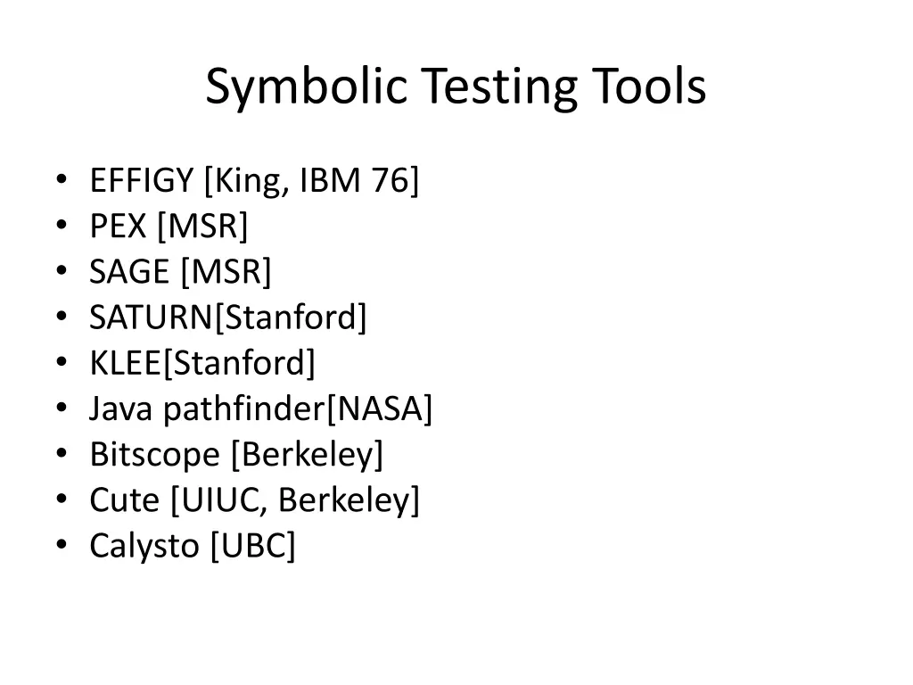 symbolic testing tools