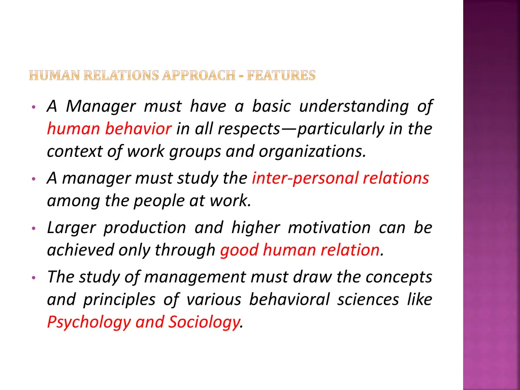human relations approach features