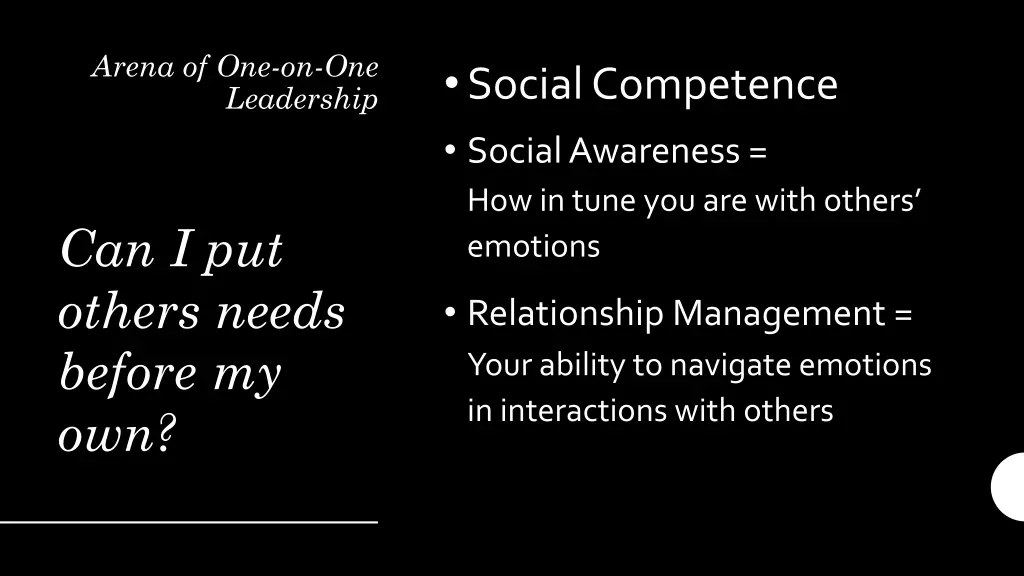 arena of one on one leadership