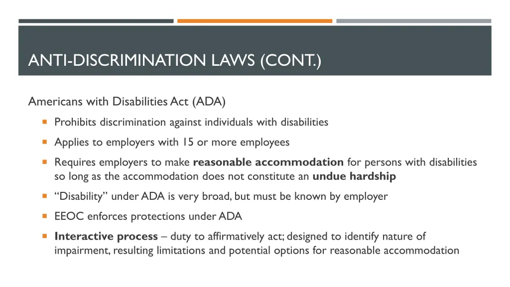 anti discrimination laws cont