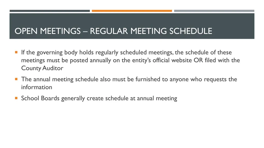 open meetings regular meeting schedule
