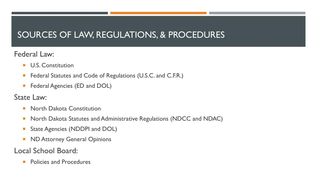 sources of law regulations procedures
