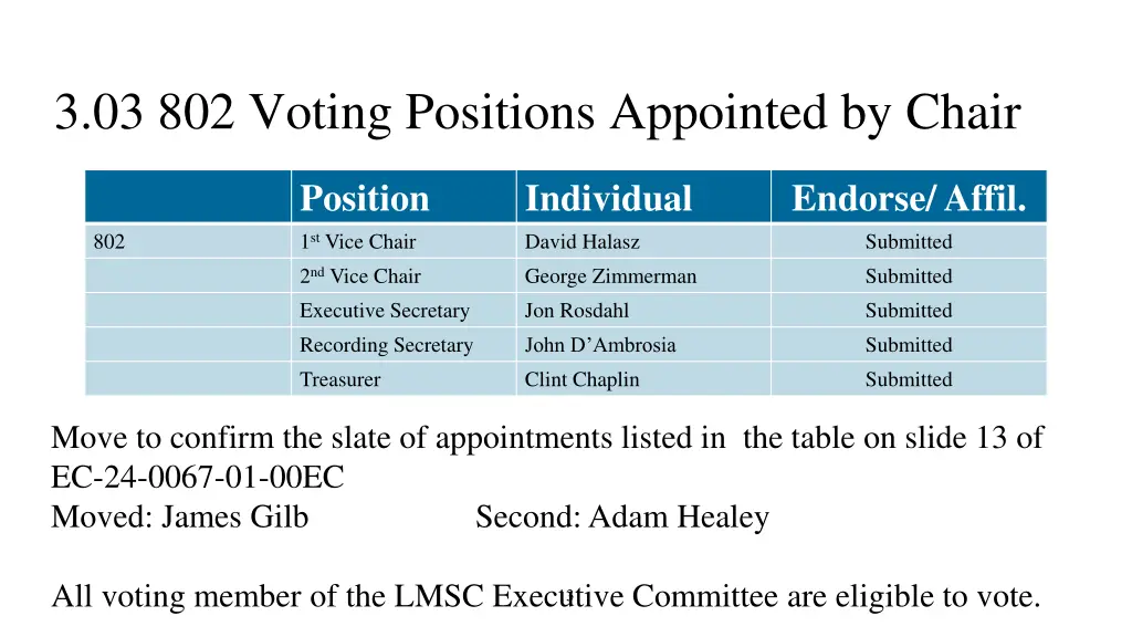 3 03 802 voting positions appointed by chair