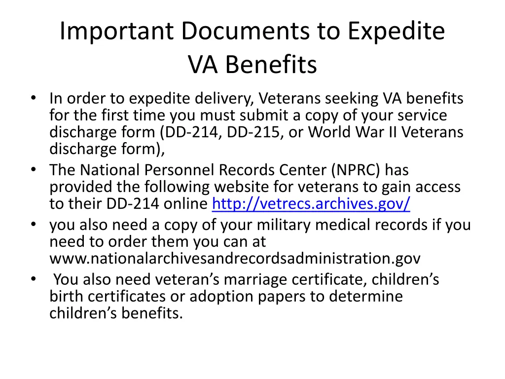 important documents to expedite va benefits