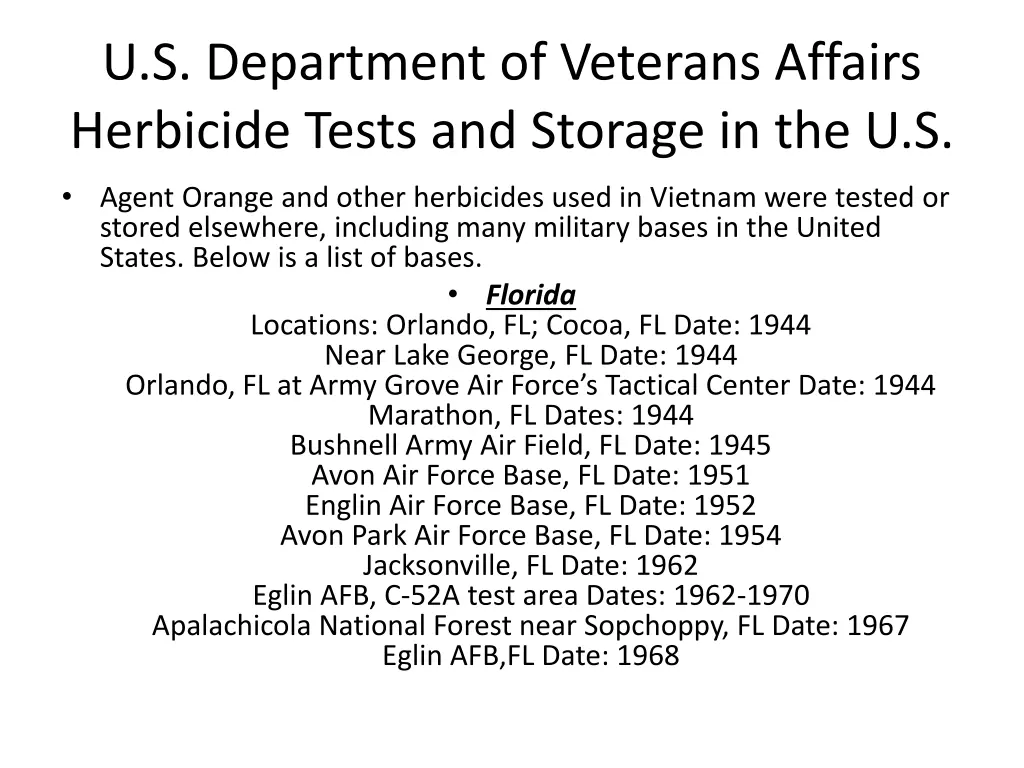 u s department of veterans affairs herbicide