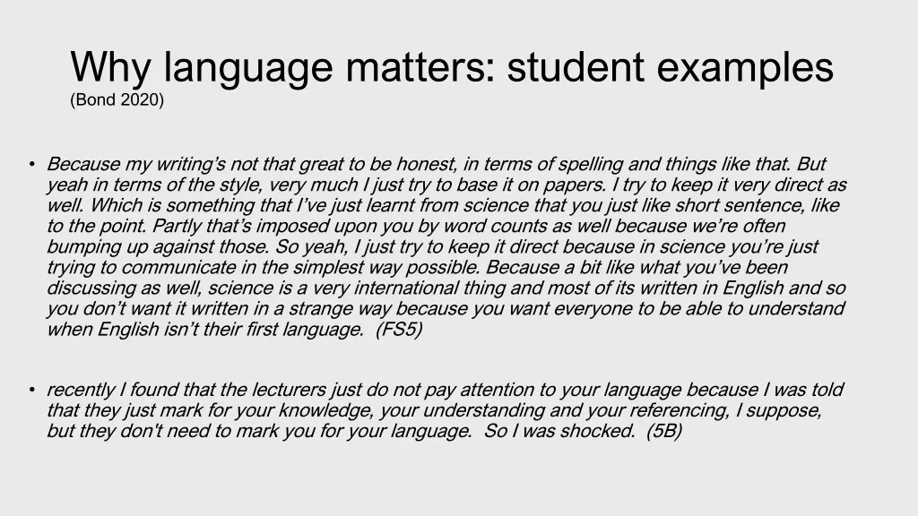 why language matters student examples bond 2020
