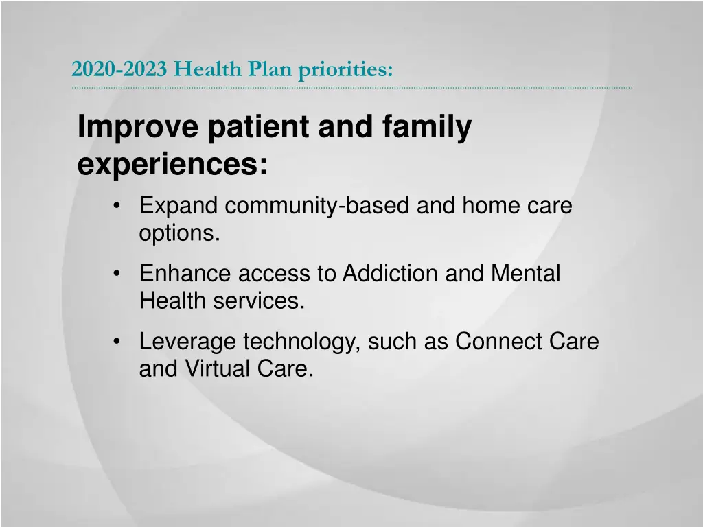 2020 2023 health plan priorities