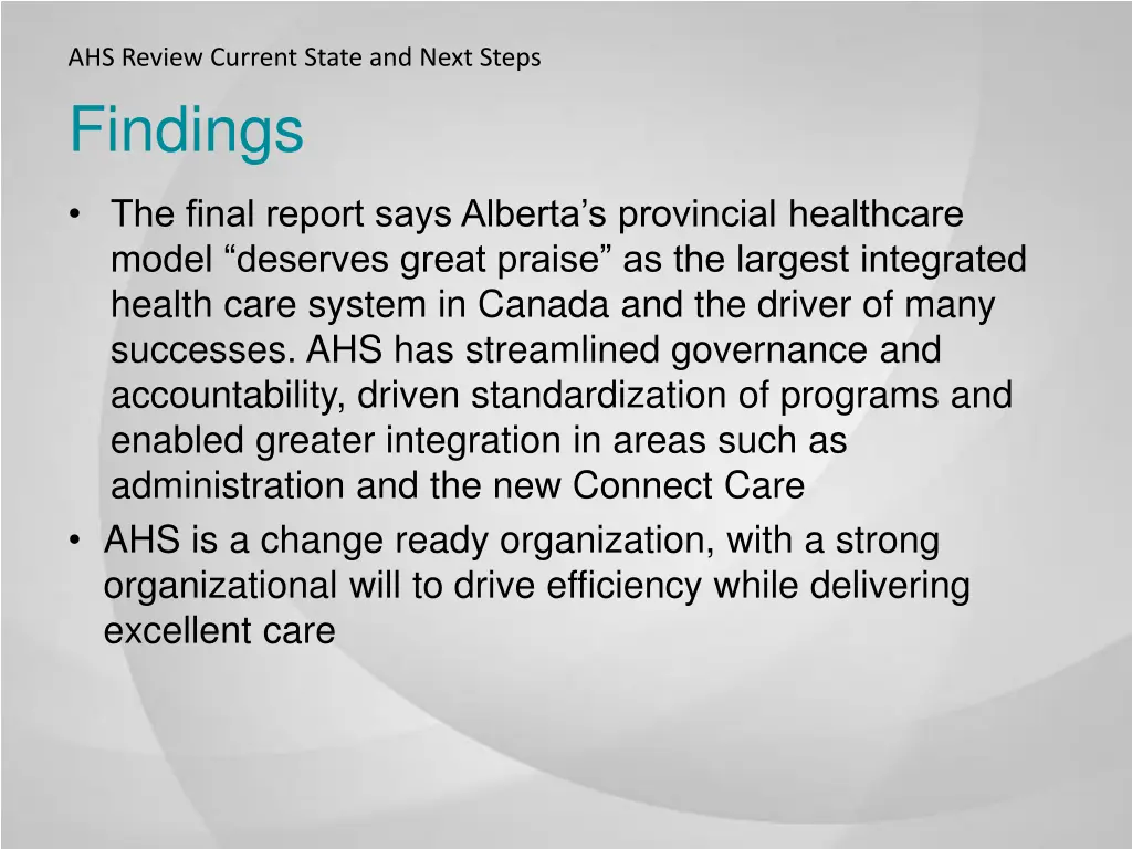 ahs review current state and next steps