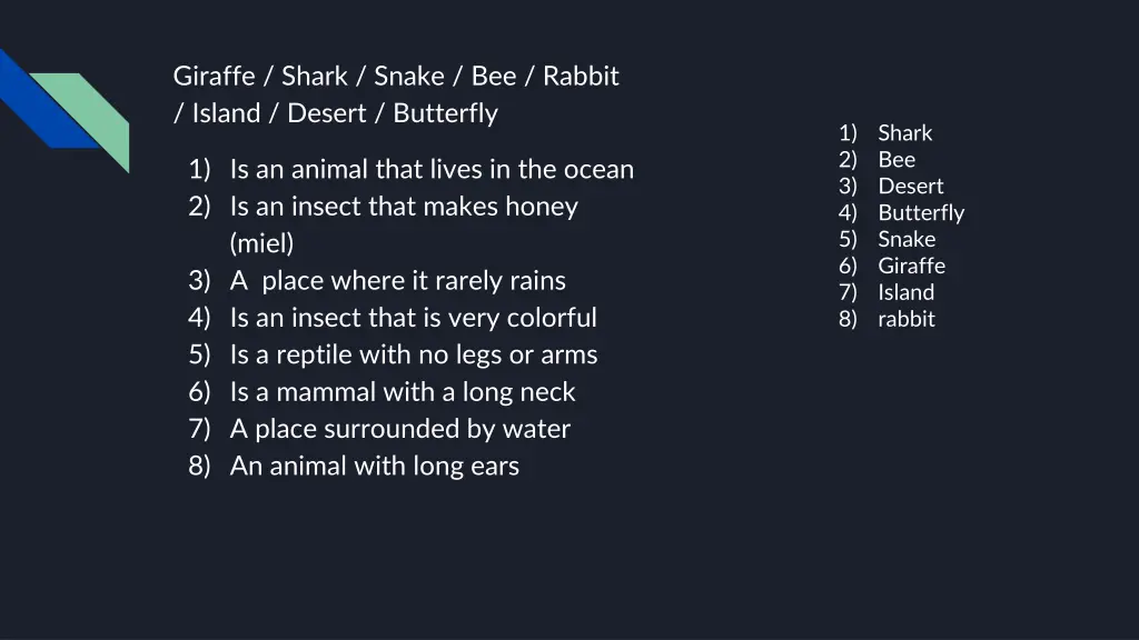 giraffe shark snake bee rabbit island desert