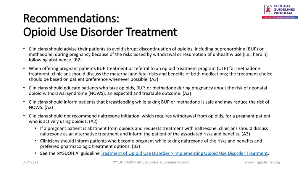 recommendations recommendations opioid