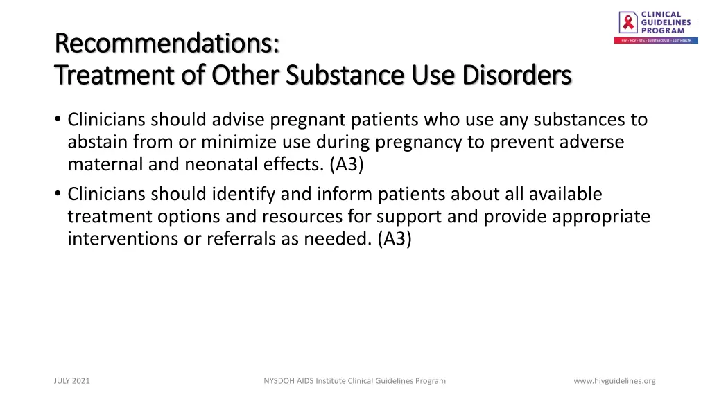 recommendations recommendations treatment