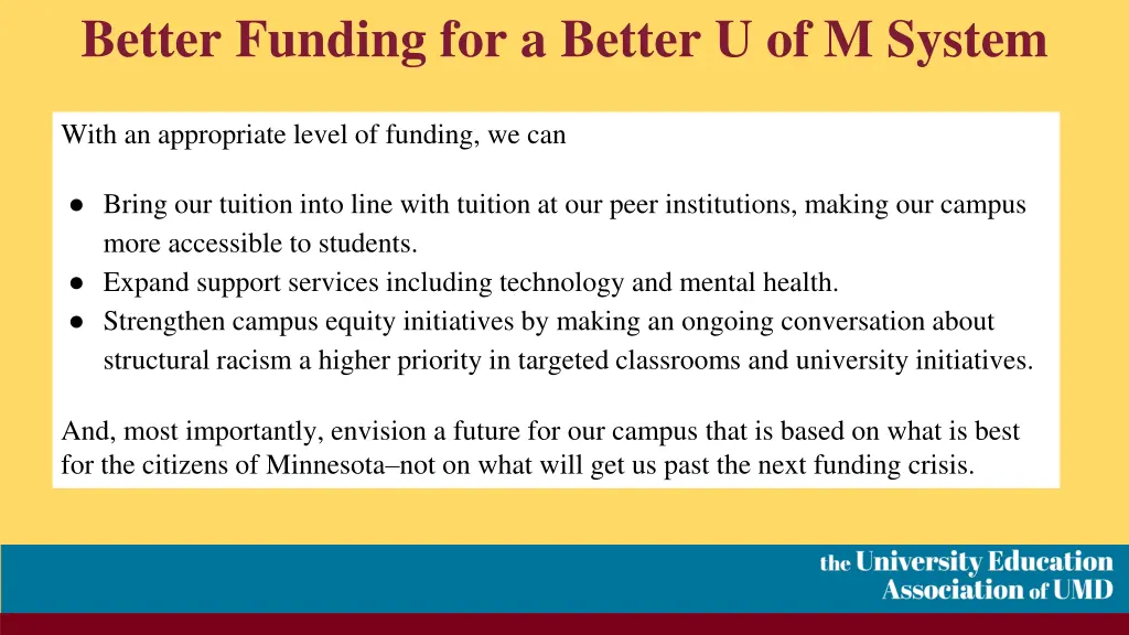 better funding for a better u of m system