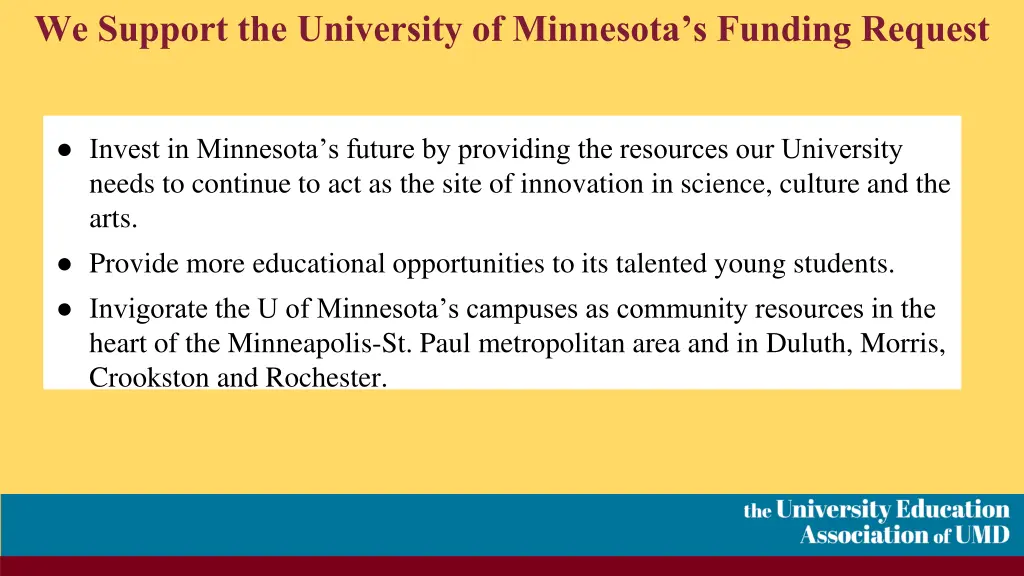 we support the university of minnesota s funding