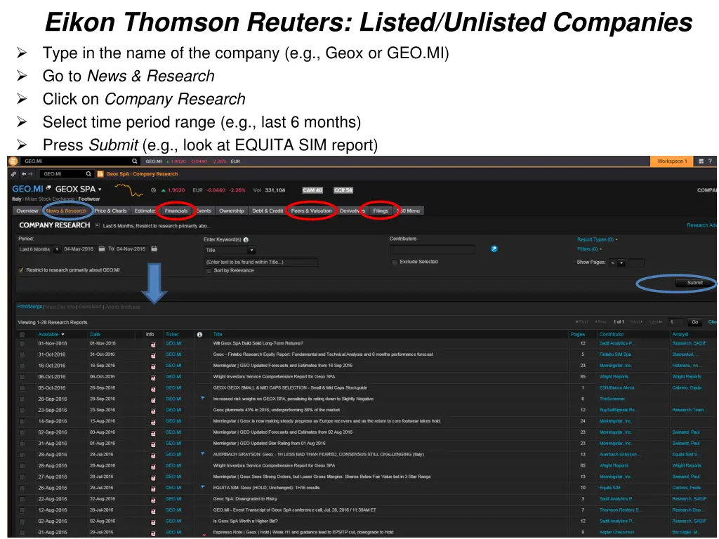 eikon thomson reuters listed unlisted companies