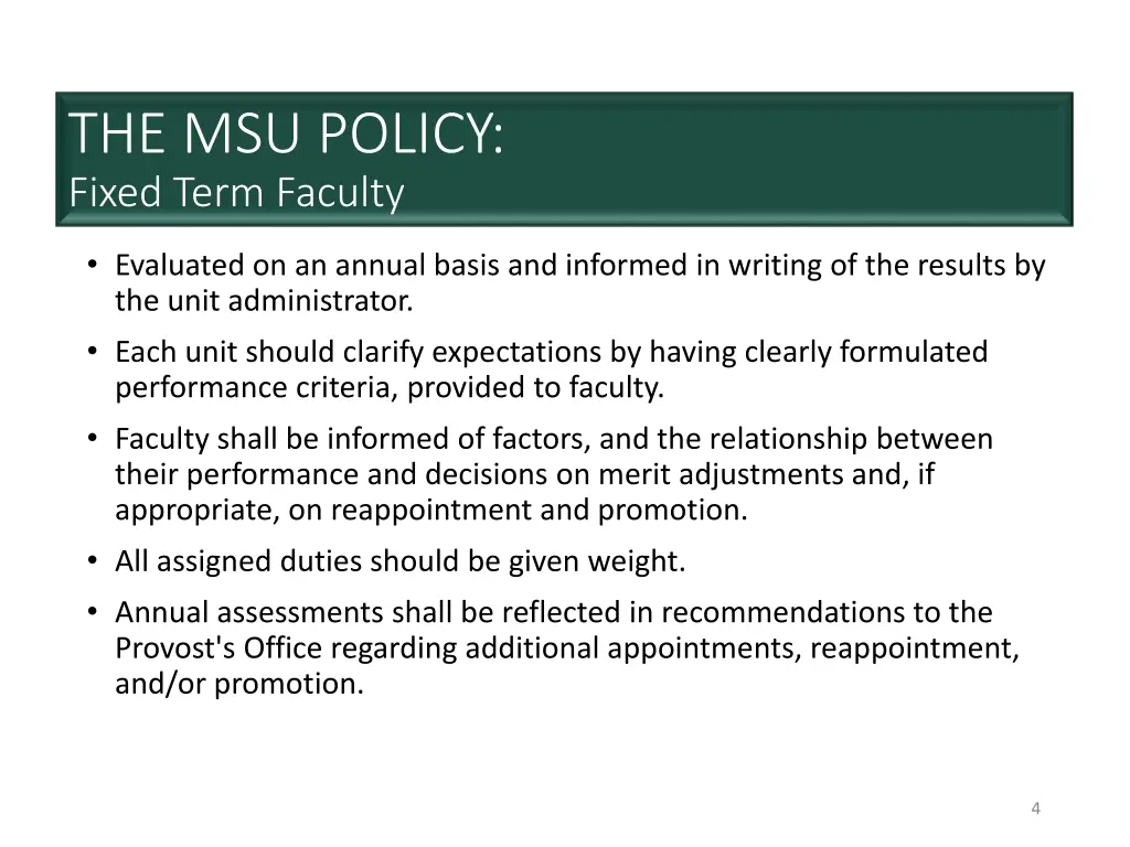 the msu policy fixed term faculty