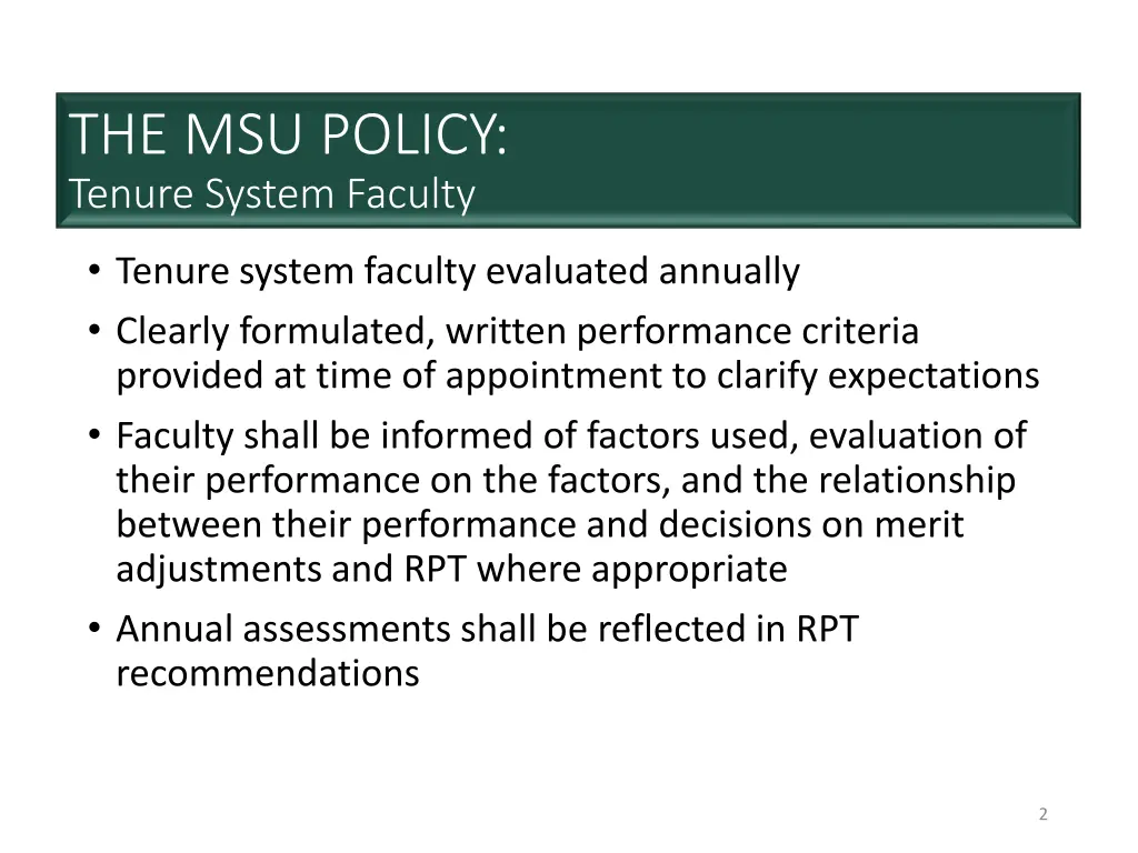 the msu policy tenure system faculty