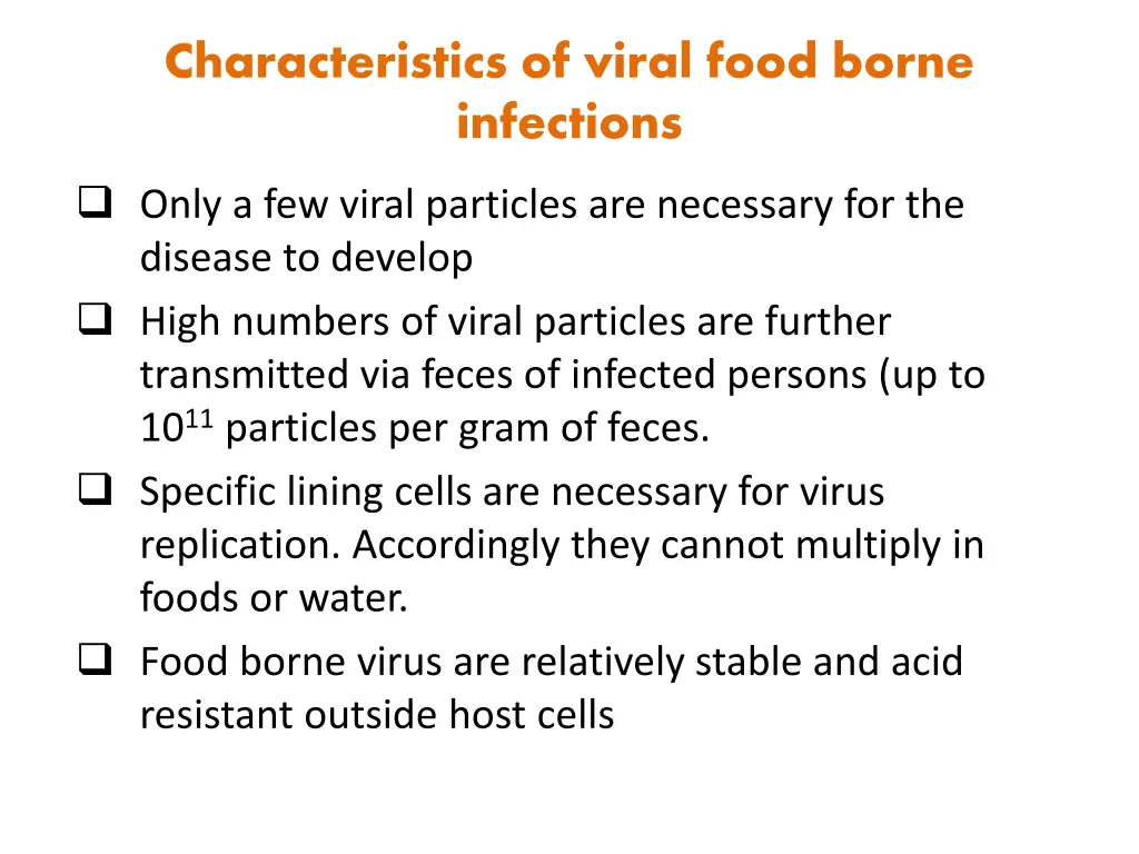 characteristics of viral food borne infections