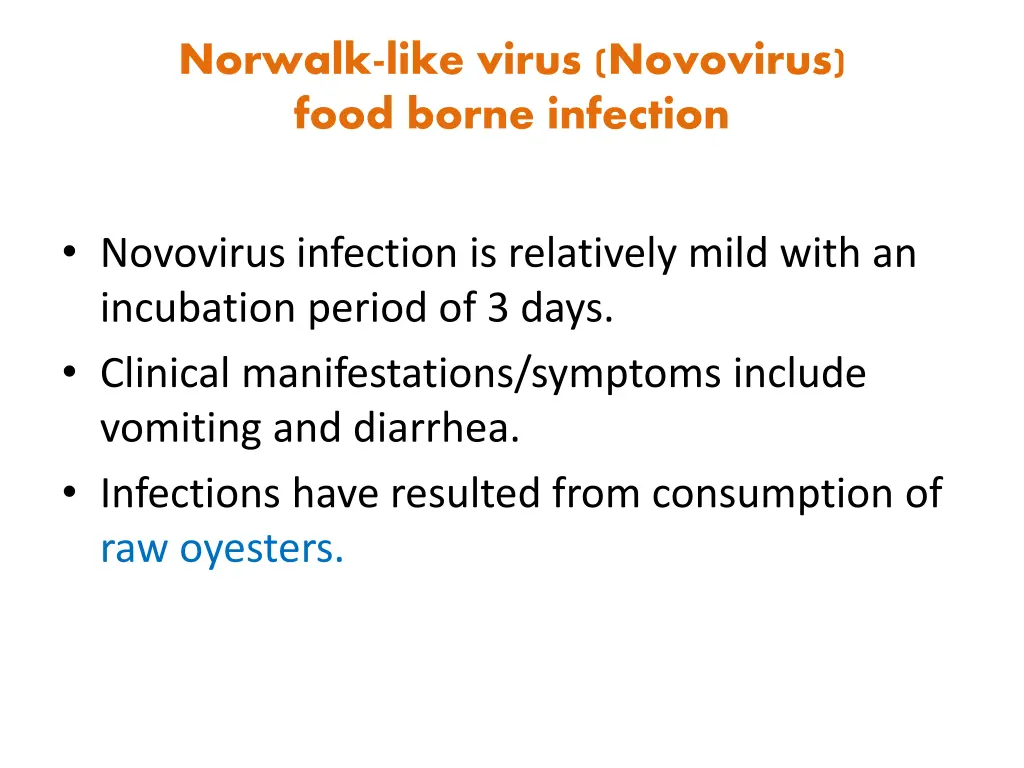 norwalk like virus novovirus food borne infection