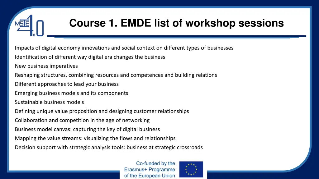 course 1 emde list of workshop sessions