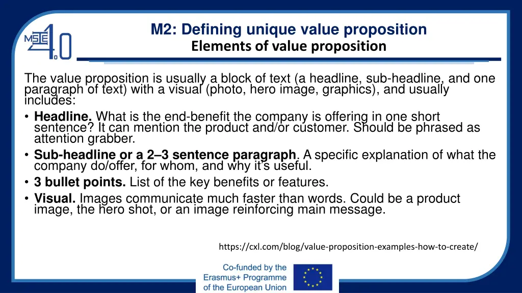 m2 defining unique value proposition elements