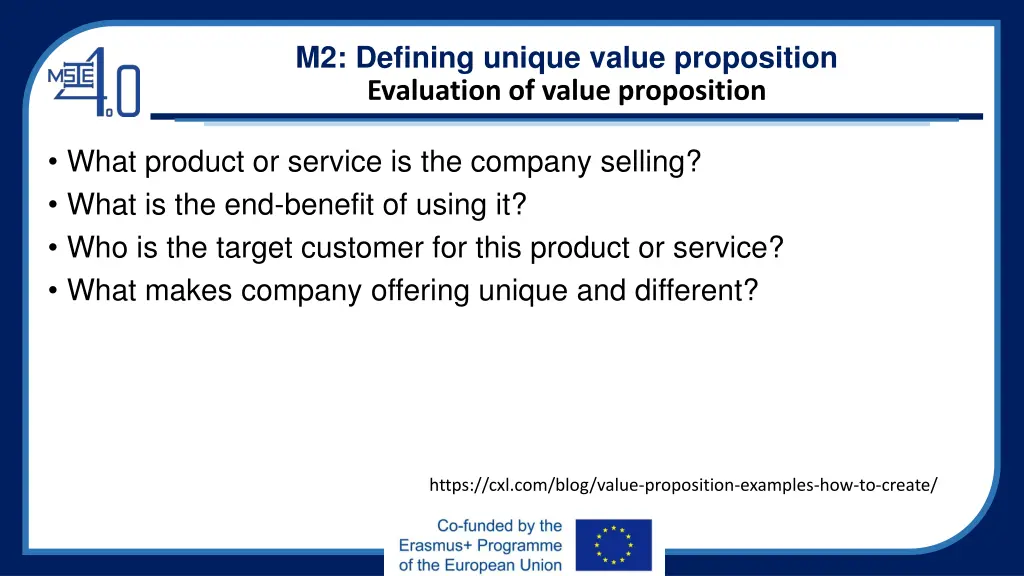 m2 defining unique value proposition evaluation
