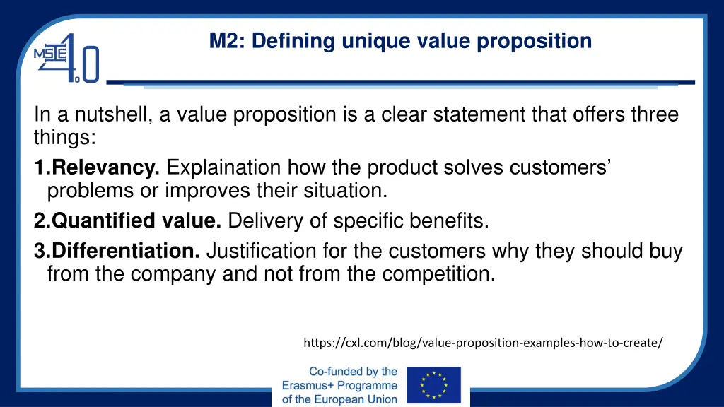 m2 defining unique value proposition