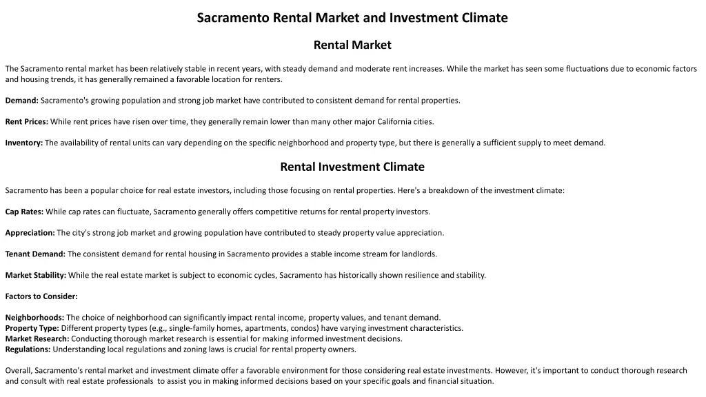 sacramento rental market and investment climate