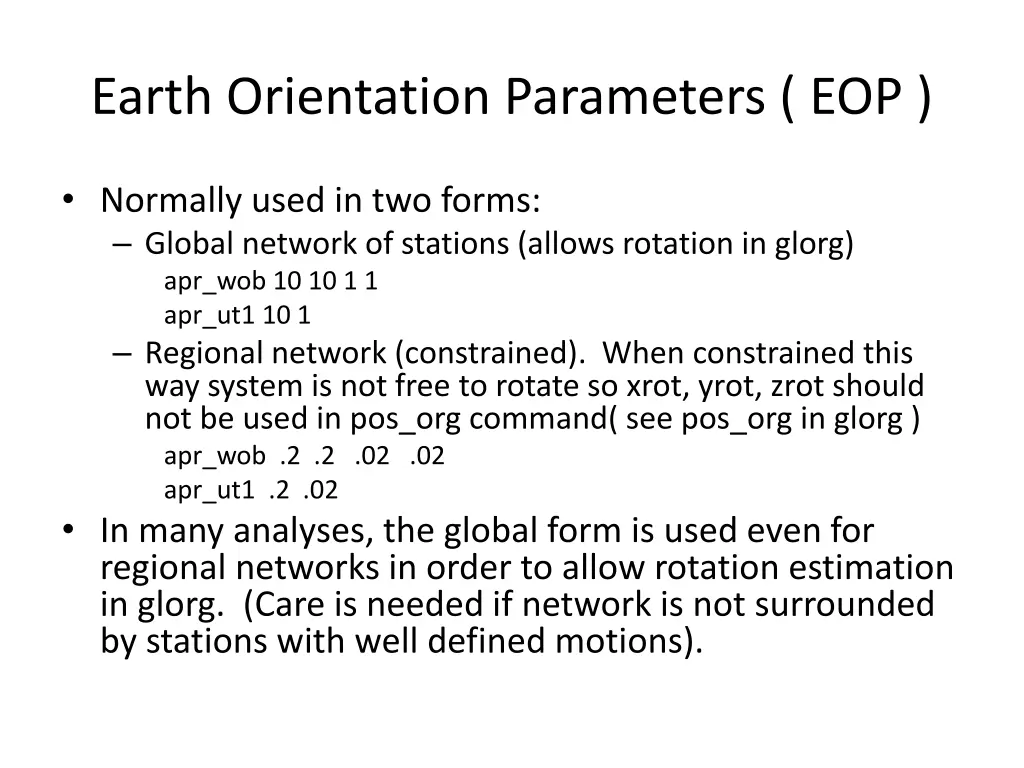 earth orientation parameters eop