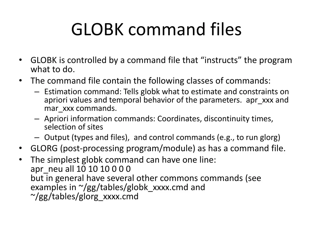 globk command files