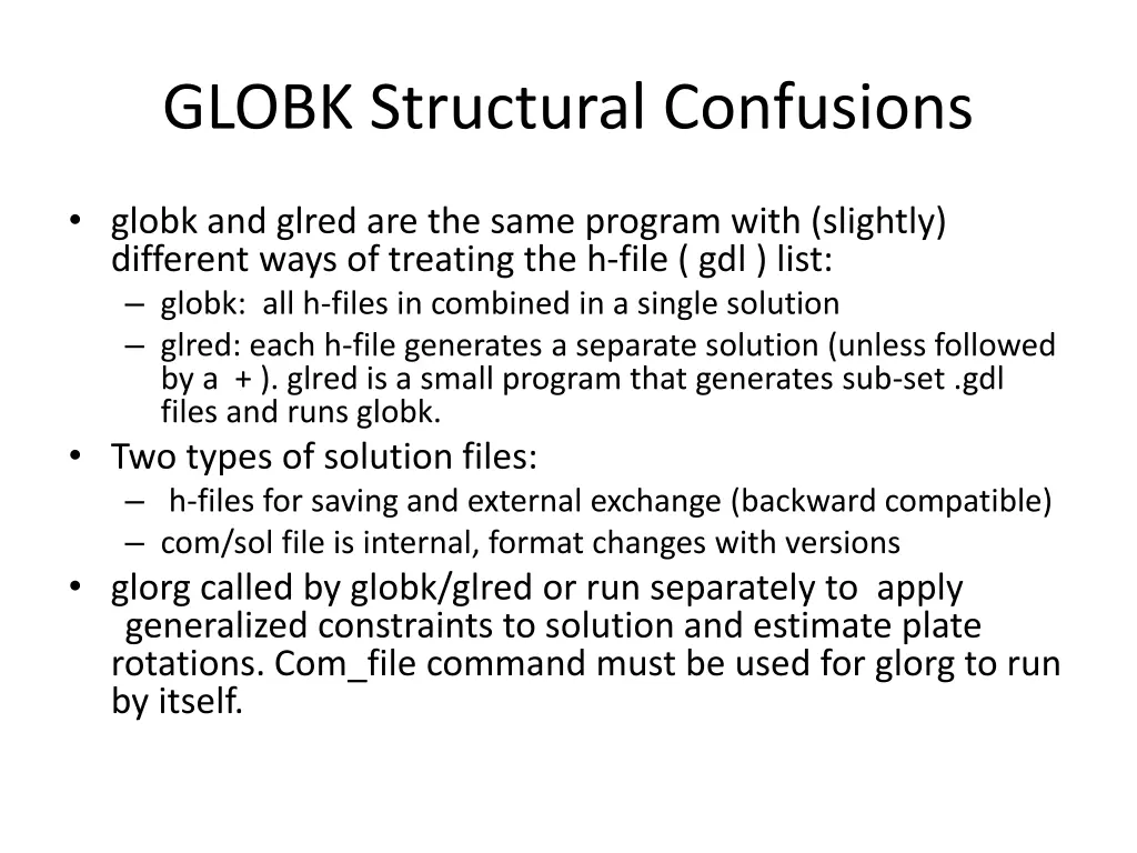 globk structural confusions