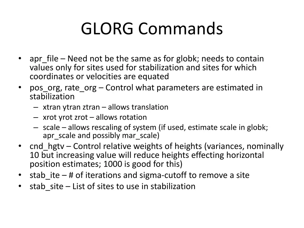 glorg commands